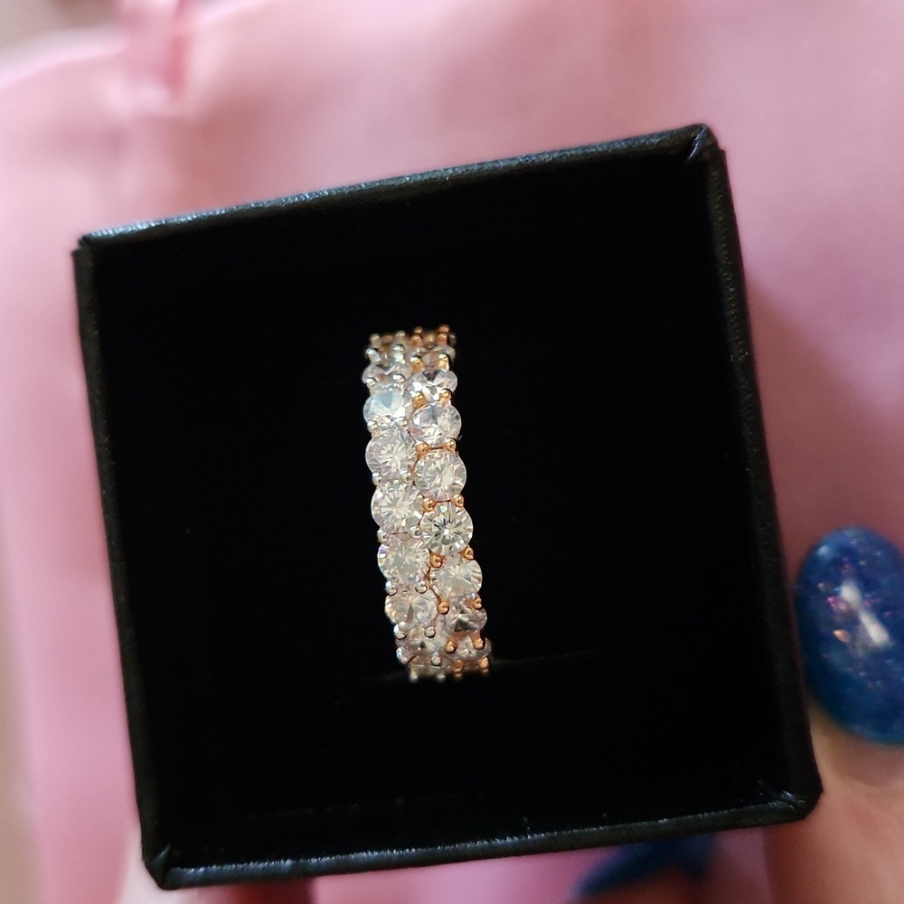 Brand New Rose Gold Over Sterling Double Row CZ Eternity Band Size 6.5